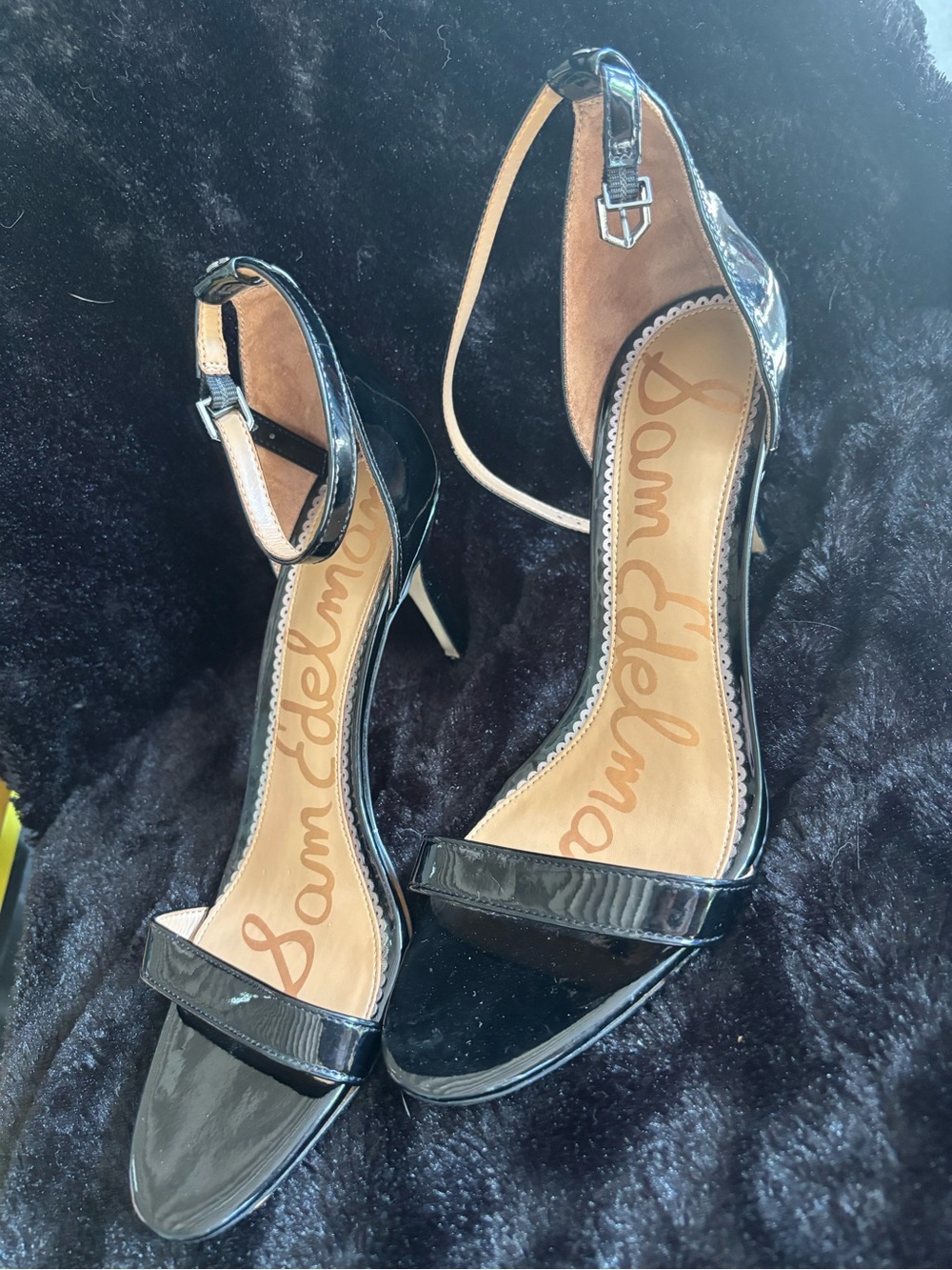 Sam Edelman Black Patent Ankle-Strap Heels